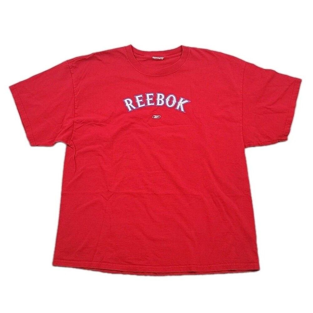 Reebok Men T-Shirt Size XXL No Tag Spell Out Red Heavyweight Cotton Short Sleeve